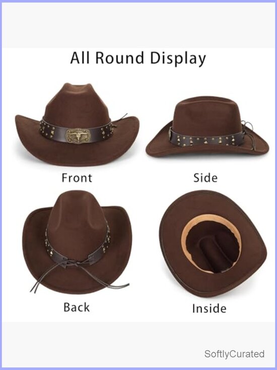 Classic Western Felt Roll Up Brim Cowboy Hat Adjustable